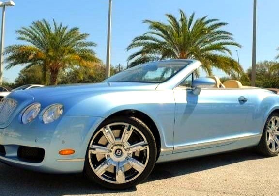 Baby Blue Bentley Convertible in Florida Palm Trees